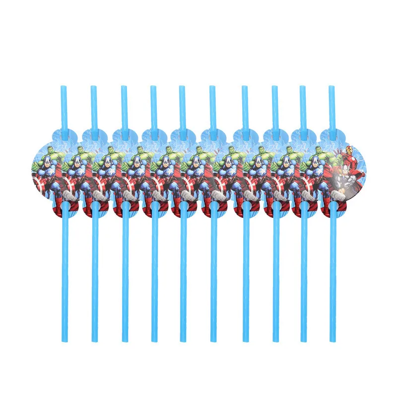 Straw 10pcs Мультфильм тема Мстителей День Рождения украшения дети мальчик Одноразовые Набор посуды салфетки чашки тарелка Подарочный пакет вечерние принадлежности - Цвет: Straw 10pcs