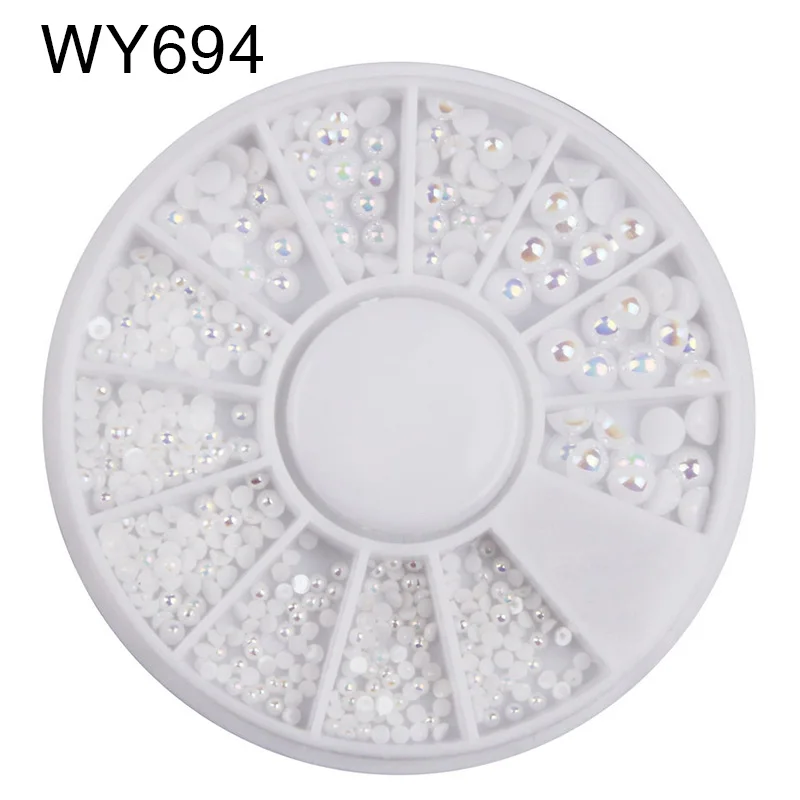 WY694 Смешанные размеры плоские с оборота бусины для ногтей колеса 3d круглые жемчужины для дизайна ногтей Стразы блестящие украшения для ногтей DIY аксессуары - Цвет: WY694