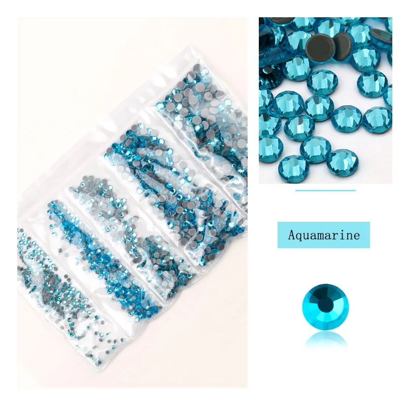 Aquamarine ЦЯО смешанный размер 1440 шт./лот Горячая фиксация Стразы SS6 SS8 SS10 SS16 SS20 смешанные железные стразы кристаллы стекло для одежды DIY - Цвет: Aquamarine