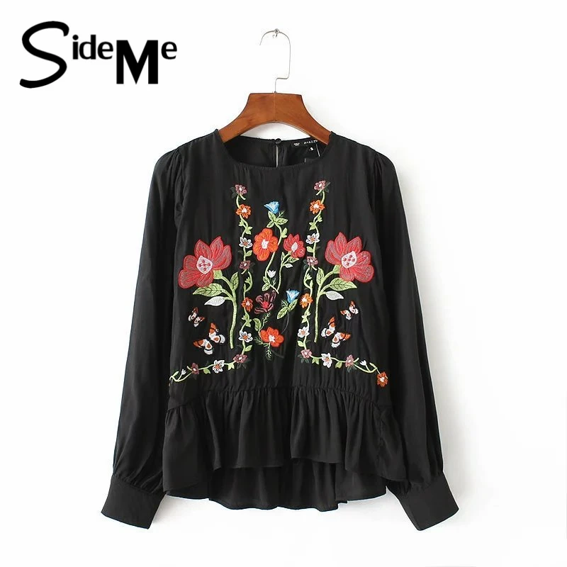 2017 Летняя Мода О-Образным Вырезом Цветочные Вышитые Рябить Элегантный Kawaii Хлопок