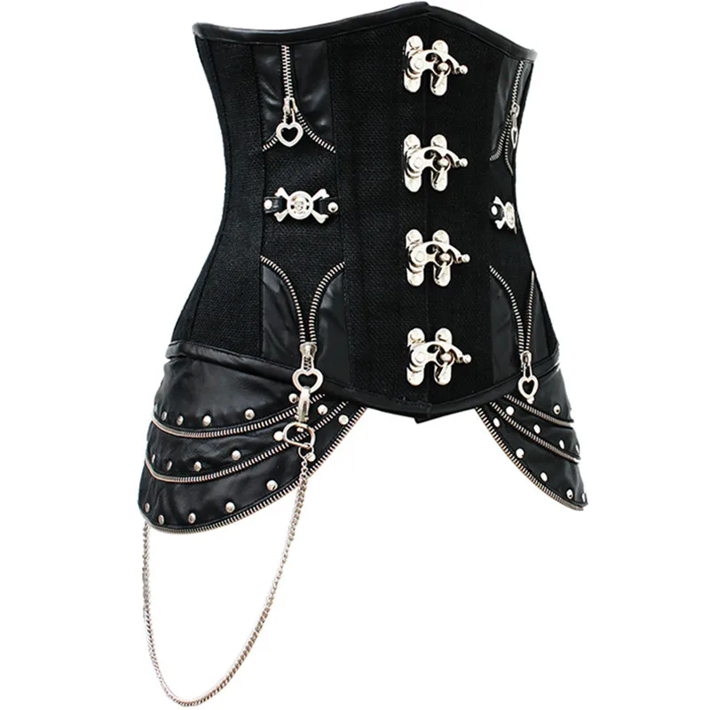 Fancy Plus Size Corset Gothic Brocade Brown Leather Steampunk Underbust Steel Boned Waist trainer Corsets | Женская одежда