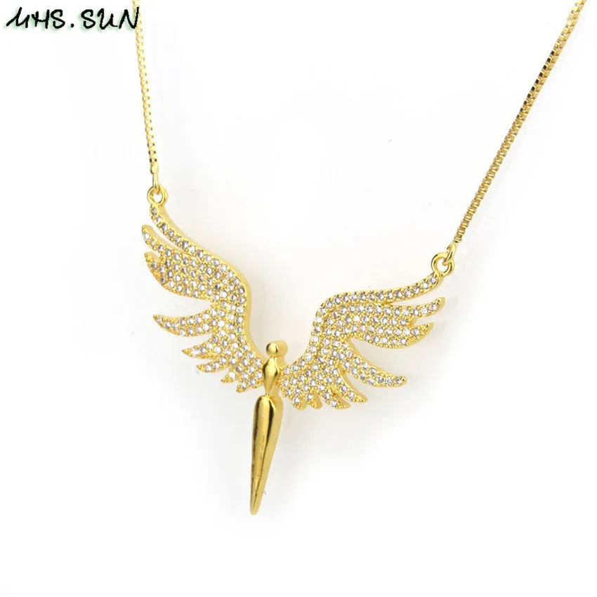 MHS. SUN Zircon Angle Wings ожерелье и подвеска модное золото/черный кубический цирконий ювелирные изделия звено цепи ожерелье для женщин/мужчин подарок 1 шт