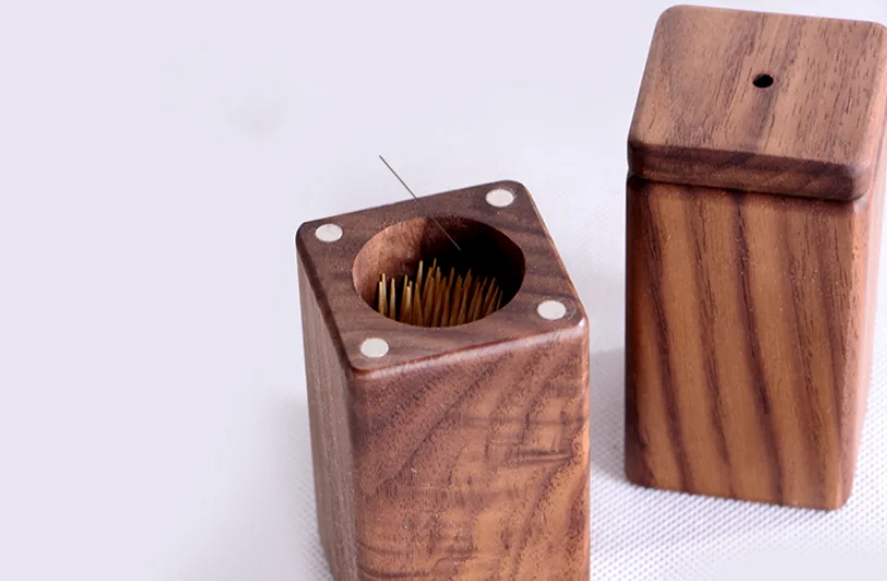 

black walnut toothpick holder storage box wood cotton swab storage holder toothpick container box home table accessories LF14