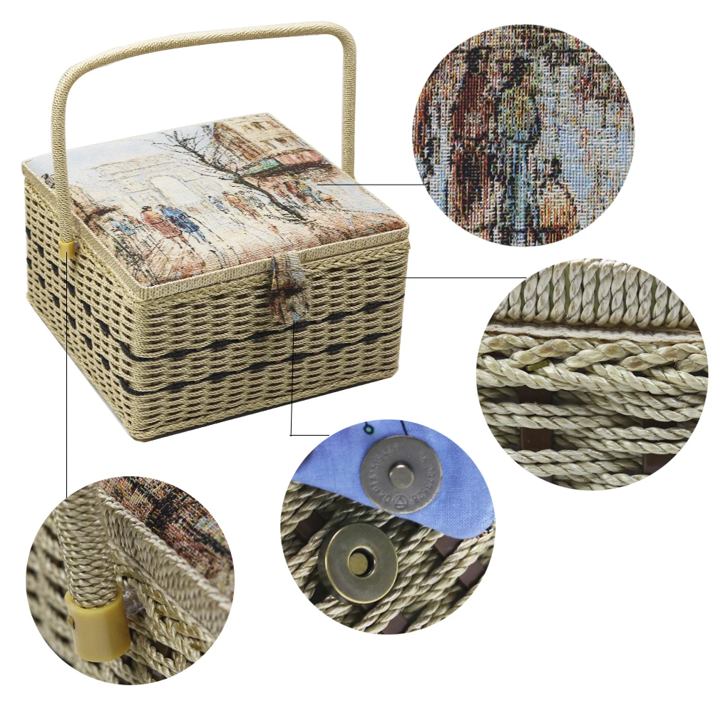 Домашняя большая корзина для шитья коробка хранения с ассорти инструментов из