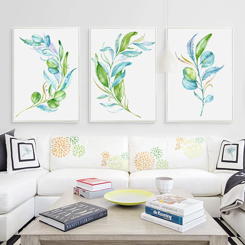 Элегантные акварельные растительные листва простой декор Картина на холсте