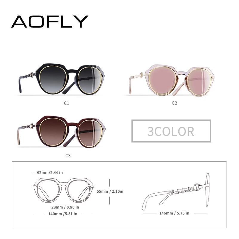 AOFLY, фирменный дизайн, поляризованные солнцезащитные очки для женщин,, Классические солнцезащитные очки, женские круглые солнцезащитные очки с градиентными линзами, очки UV400 A101