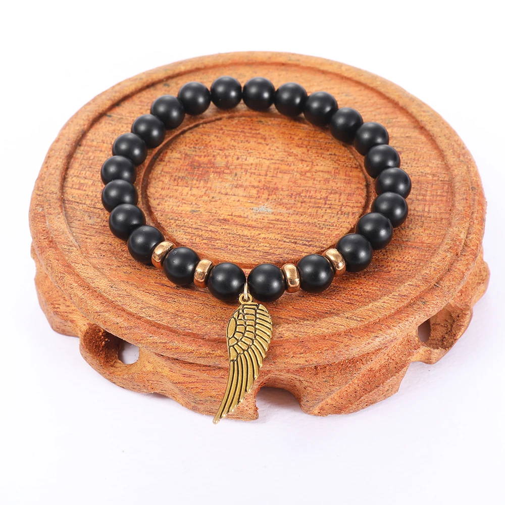 FFWFF натуральный камень крыло золотые бусины браслет чакра мужчины обсидиан