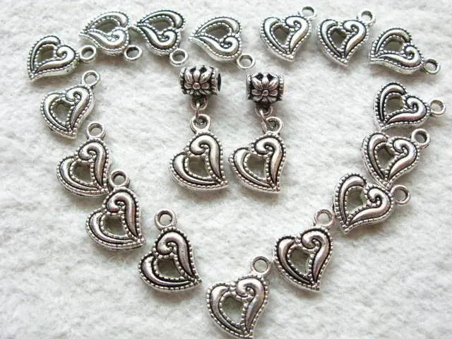 

150pcs Antique Silver Love heart Charms Pendants +DIY Jewelry Findings Necklace Bracelet Metal Fashion Accessories 16mm X 12 mm