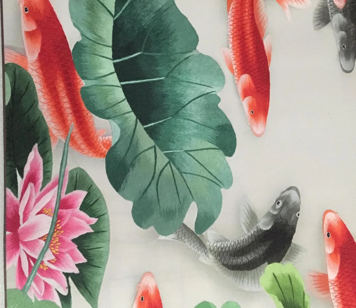 Шелковая вышивка lotus and koi carps ручной работы китайская живопись декор стен Suzhou | Дом