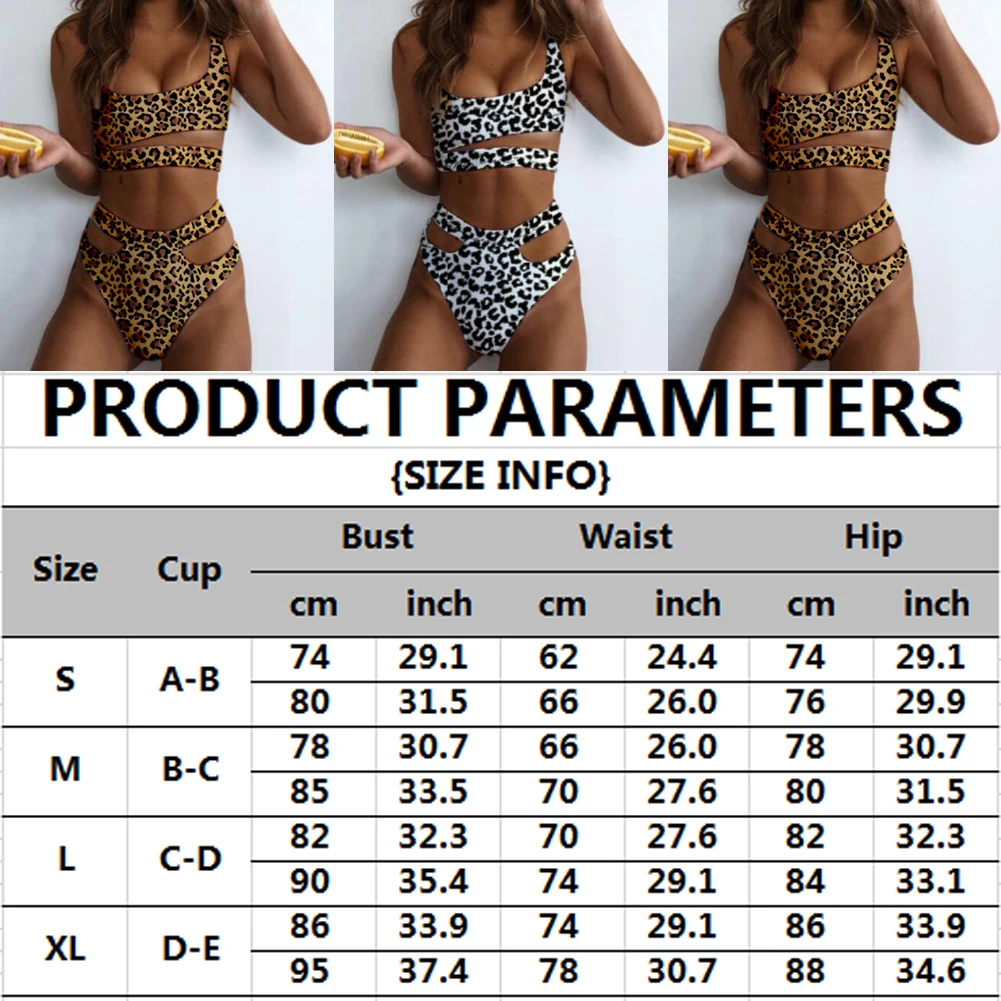 Женский комплект бикини с леопардовым принтом высокой талией пуш ап мягкий