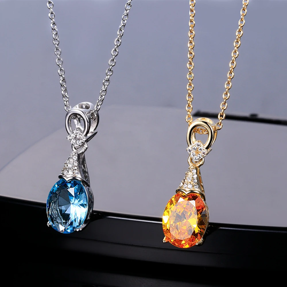 Серебро 925, ювелирное ожерелье для женщин, модное ожерелье с драгоценным камнем Aquamatine, подвески с цепочкой, свадебные, Помолвочные, вечерние, подарок