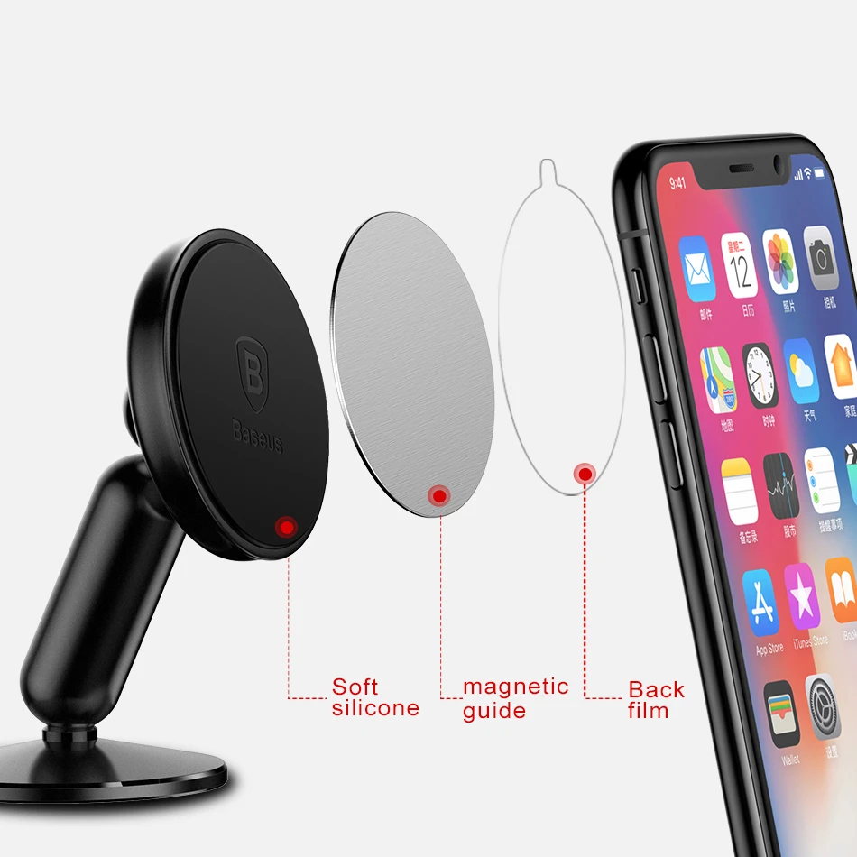 Автомобильный держатель для телефона Baseus для iPhone X, 8, 7, samsung, S9, S8, держатель для мобильного телефона, поддержка gps, магнитный автомобильный держатель на 360 градусов