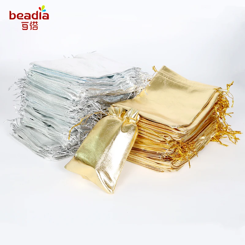 

10pcs Silver Gold Color Metallic Foil Organza Pouches Christmas Wedding Party Favour Gifts Candy Bags 7x9/9x12/10x15/13x18cm