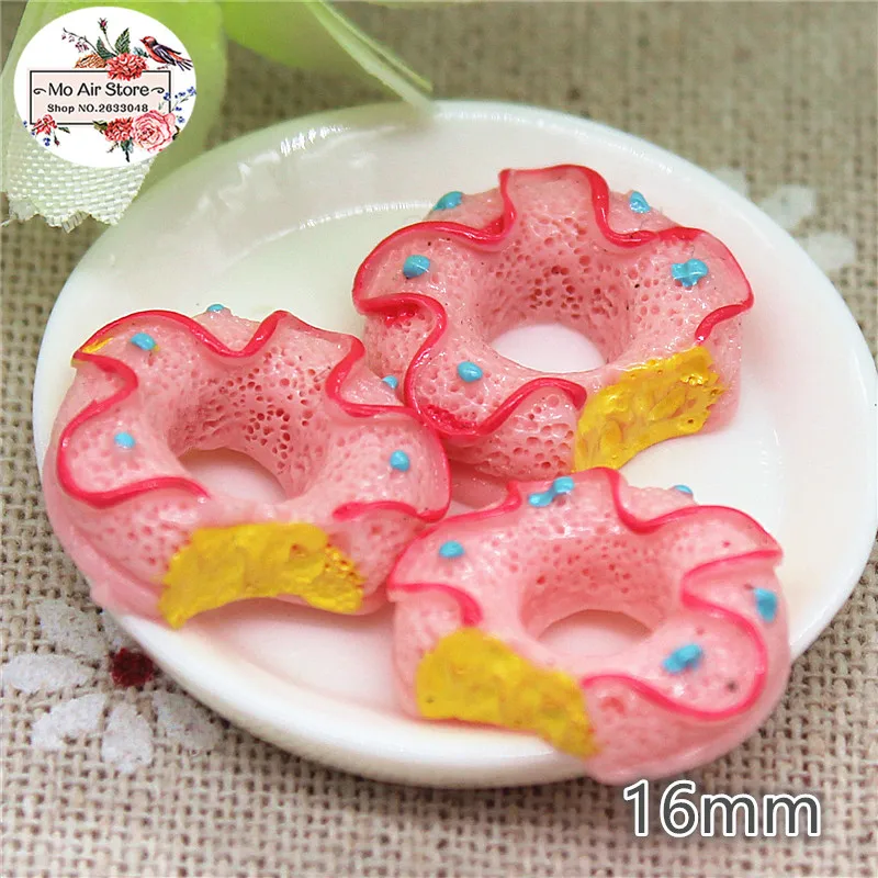 

Pink donut 10PCS 16mm Resin Flatback Cabochon Miniature Food Art Supply Decoration Charm Craft