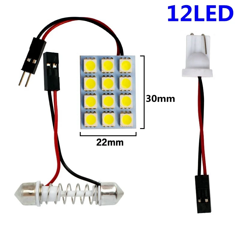 12 15 24 SMD 5050 светодиодный автоматический панельный светильник для чтения, купольная лампа для салона автомобиля, карта с T10 W5W C5W C10W, 2 адаптера