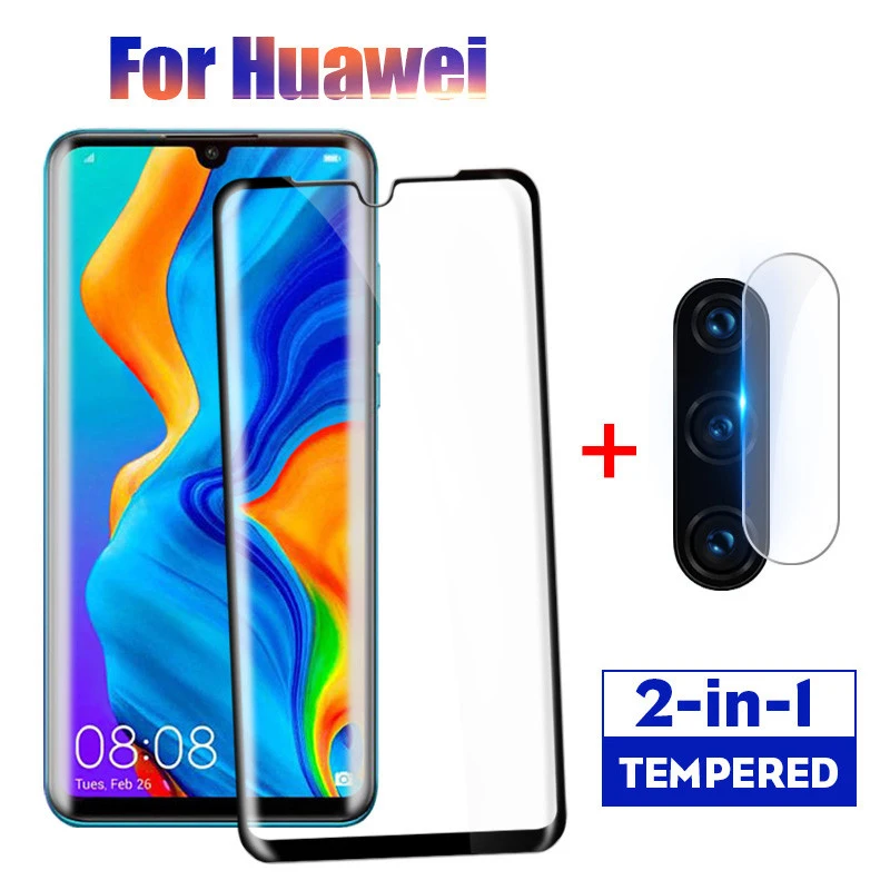 2 в 1 полное покрытие закаленное стекло для Huawei P30 pro lite Защитная пленка экрана