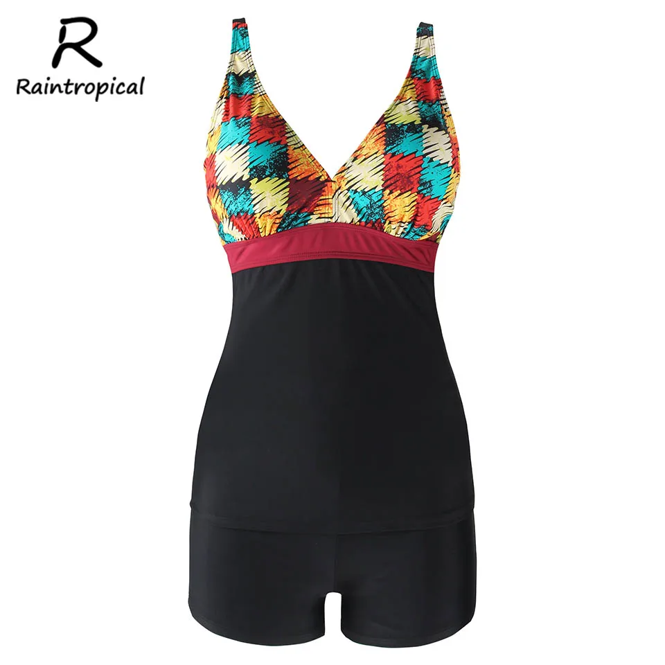 Raintropical Push Up Print Bottom Bathing Suits Tankini Strappy Swimwear Sexy Women Swimsuit Plus Size Swim Wear | Спорт и