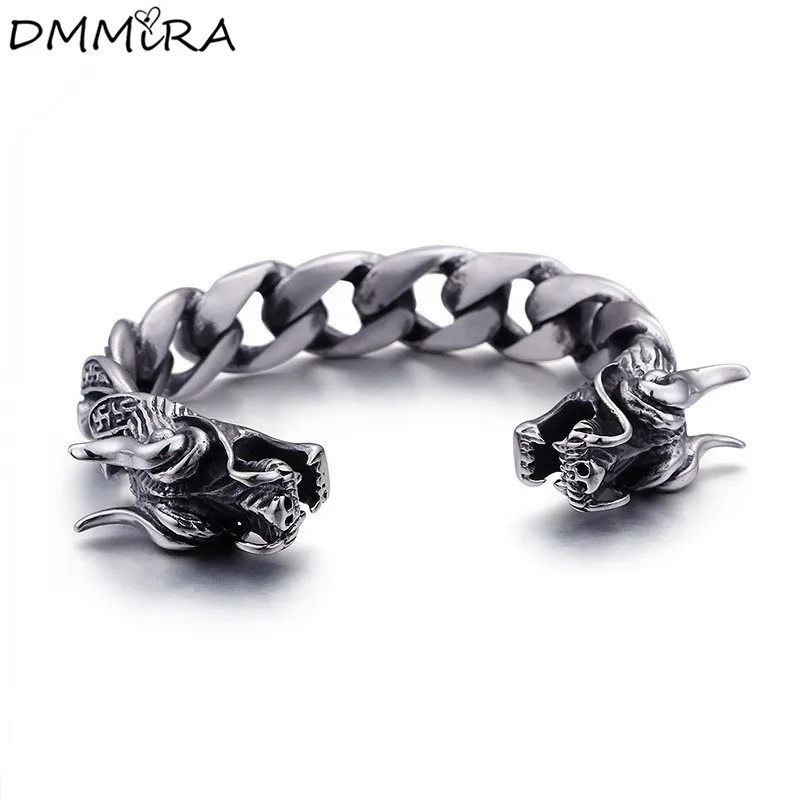 Мужской браслет с двойным драконом из нержавеющей стали | Украшения и аксессуары