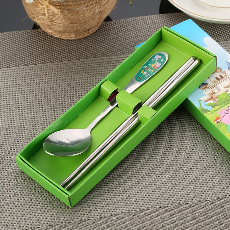 200sets stainless steel tableware suit chopsticks cartoon two pieces of children's portable wholesale | Дом и сад