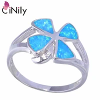 cinily created blue fire opal silver plated wholesale lucky leaf for women jewelry wedding engagement ring size 7 oj9308