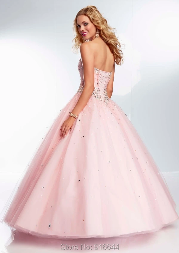 Robe De Bal 2015 New Custom Made Tulle Crystal Sequined Light Pink Prom Dresses Vestido Festa Party Vestidos Baile | Свадьбы и