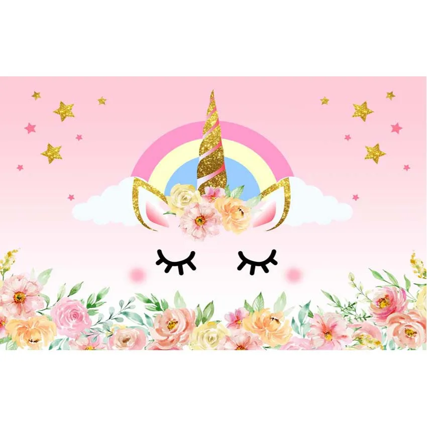 

Happy Birthday Pink Gold Unicorn Party Photo Background Photography Backdrops Quality Vinyl