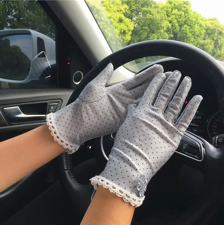 

women's dot print spandex glove lady's sunscreen driving glove R196