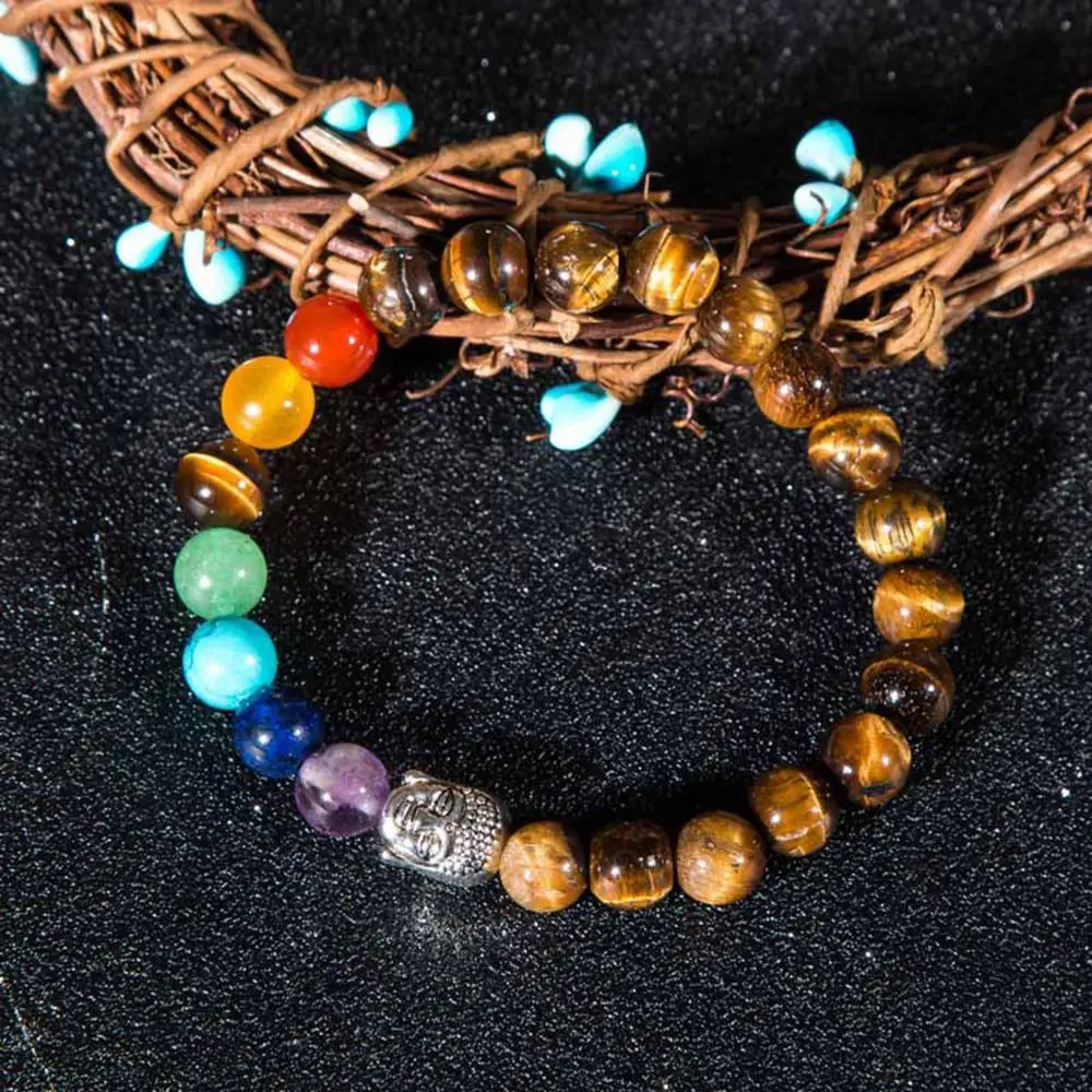 1 шт. браслет в ретро стиле с круглыми камнями и тигровым глазом|Плетеные