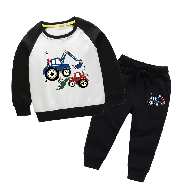 

Children's sweater suit Spring Autumn bulldozer excavator printing long-sleeved boy trousers baby boys sweater two-piece suit