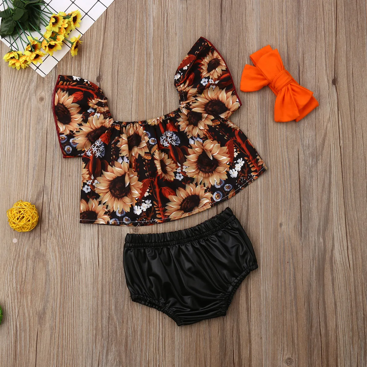 Летний для новорожденных комплект одежды из 3 предметов модный топ с открытыми