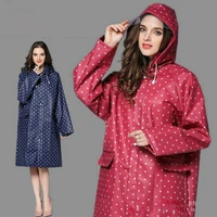 new fashion personality dot long eva waterproof rainwear with hood brim outdoor travel women bicycle raincoat rain jacket