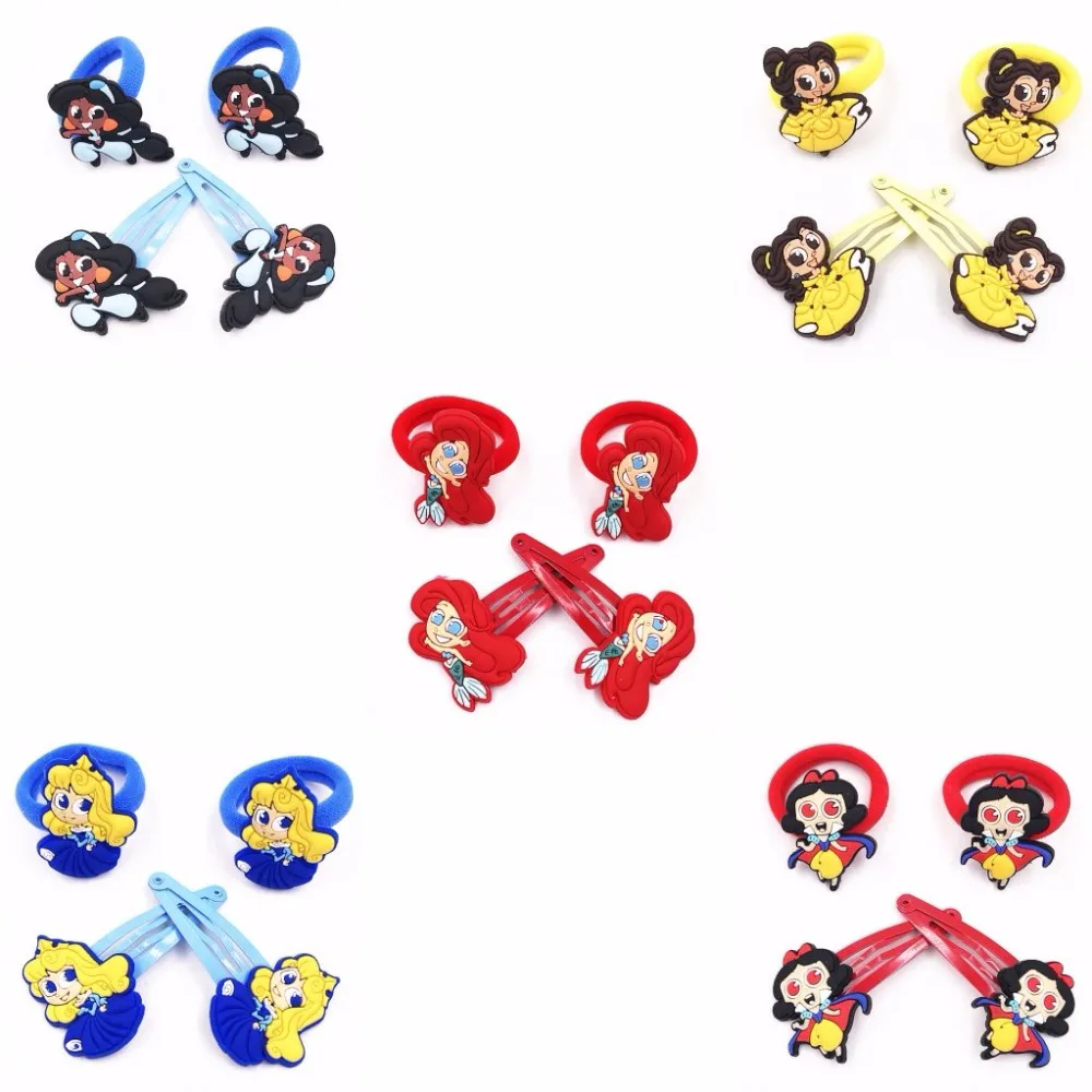 1lot=4pcs Princess Girls Elastic Rubber Bands Hair Ties Gum Cartoon Ponytail Holders Accessories clips BB pins | Детская одежда и