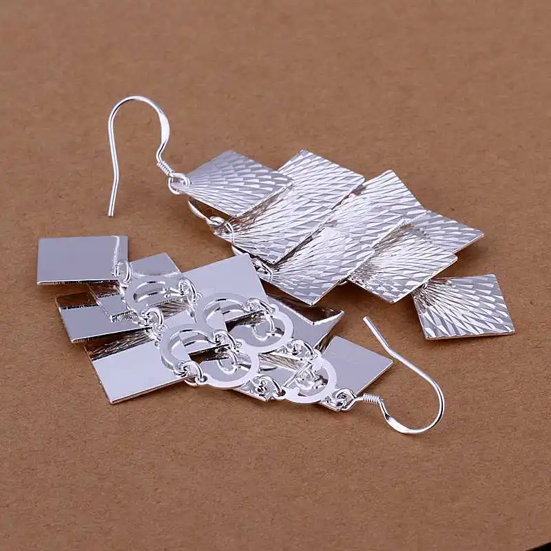 Free Shipping!!Wholesale 925 Silver Earring Fashion Jewelry square chain eardrop Earrings SMTE237 | Украшения и аксессуары