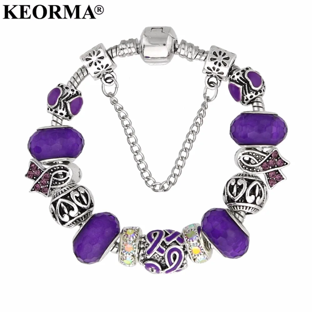 Женский браслет KEORMA розовый с фиолетовыми и ленточными кристаллами Европейский