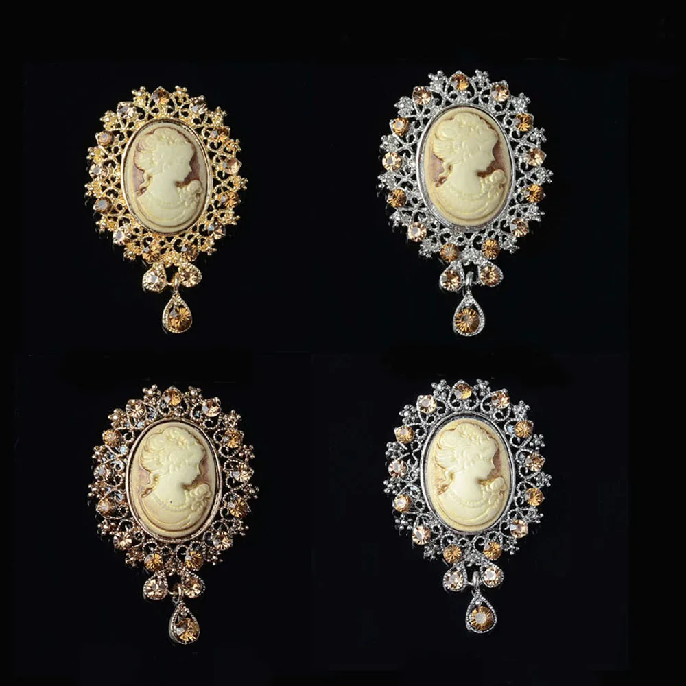 

2pcs/lot Diamond Studded Beauty Head Buckles Rhinestones Buttons Badge Brooch Pin Women DIY Aceessories for Bag Shoes Clothing