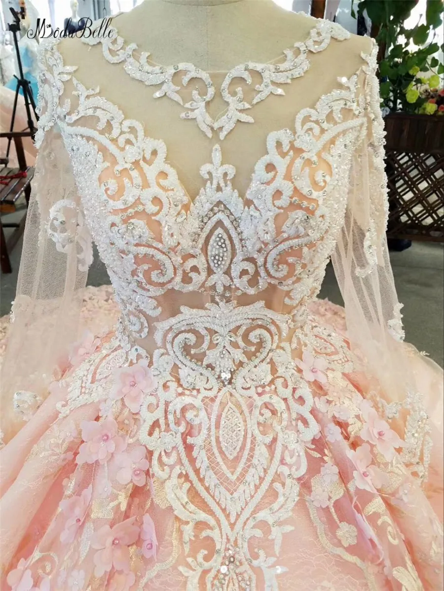 Розовое Бальное платье с кристаллами modabella роскошное свадебное рукавами и