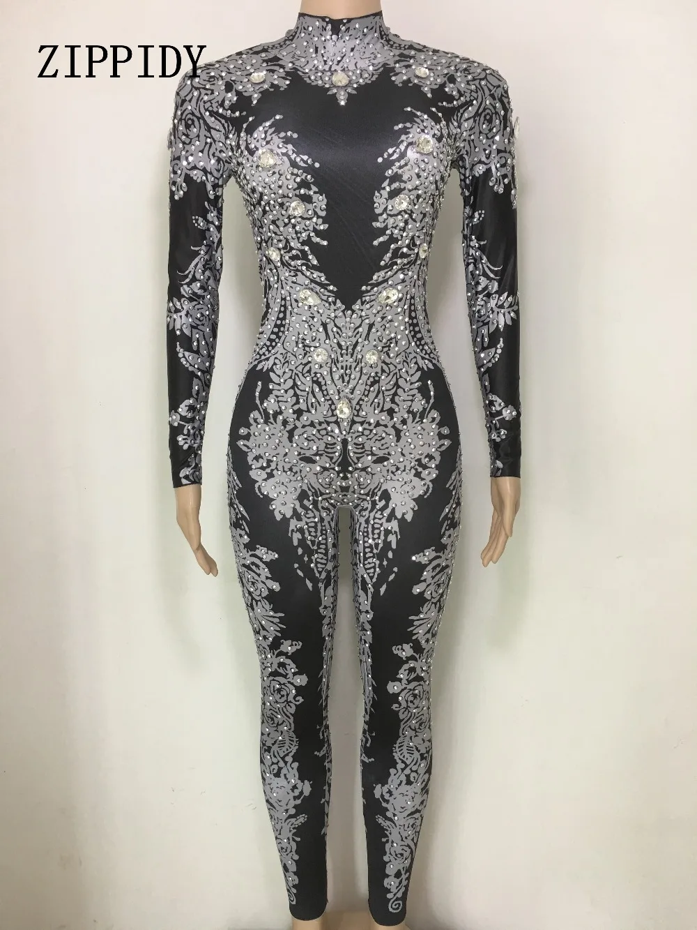 Женский сексуальный комбинезон золотистого цвета Стразы Костюм для выступлений