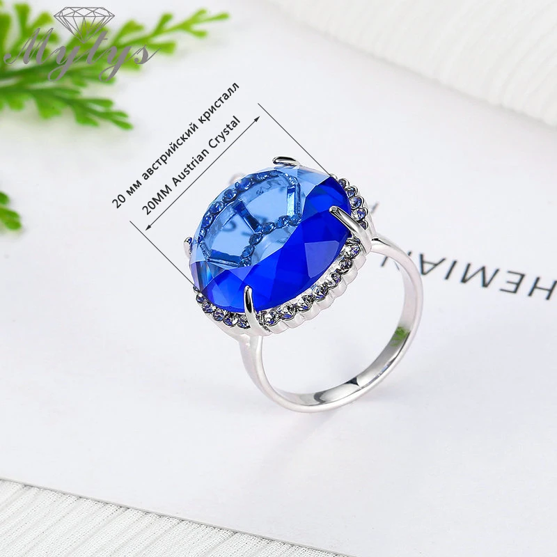 Myty большое кристаллическое кольцо Prong Setting 20 мм 3 цвета фотография для женщин r3.5 |