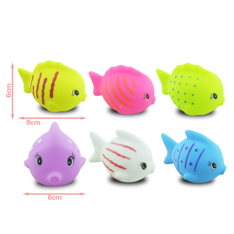 6 Pcs/set Cute Fish Bath Toy Soft PVC Animals Squeeze Sound Squeaky Safe Bathroom Water Toys for Baby Kids | Игрушки и хобби