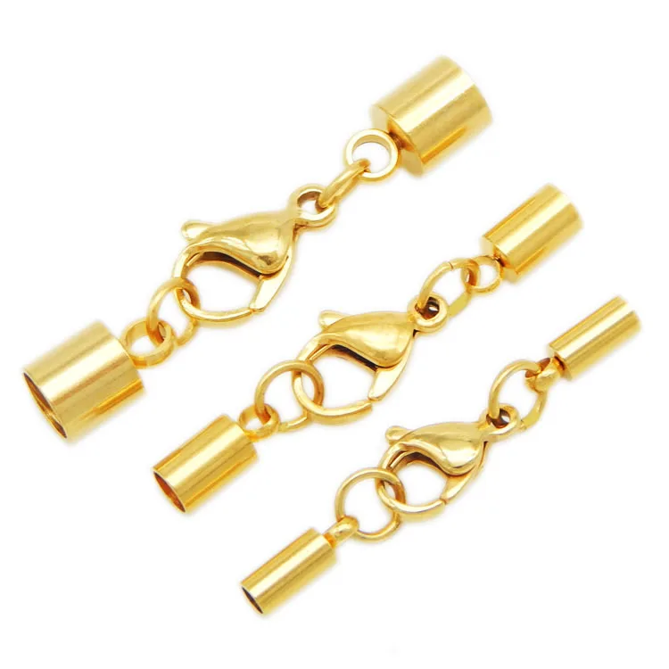 Stainless Steel Jewelry Clasps Connectors 1-6mm Round Leather Rope Cord Ends Cap with Lobster Clasp Buckle DIY Findings | Украшения и