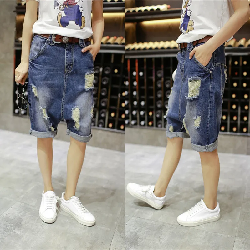 Летние джинсовые шорты с низким вырезом мешковатые шаровары в стиле хип хоп