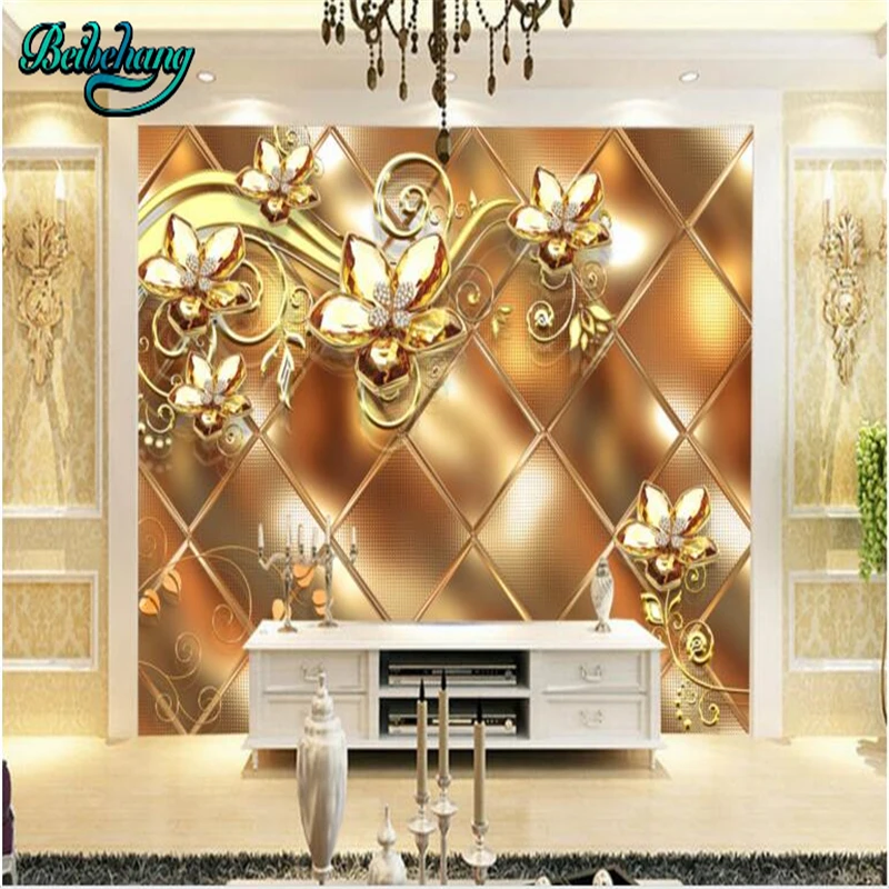 

beibehang High-end atmosphere gold 3D jewelry diamond TV background wall custom wallpaper mural decoration