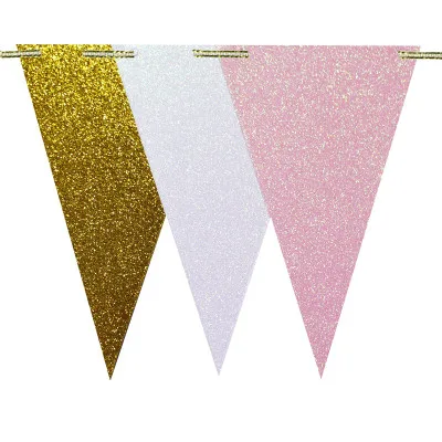 GlitterGoldPinkWhite 1 комплект фольга роза/золото/серебряный плакатик блестящая бумага Вымпел флаг гарлан для свадебного украшения плакат "с днем рождения" Домашние вечерние гирлянды - Цвет: GlitterGoldPinkWhite