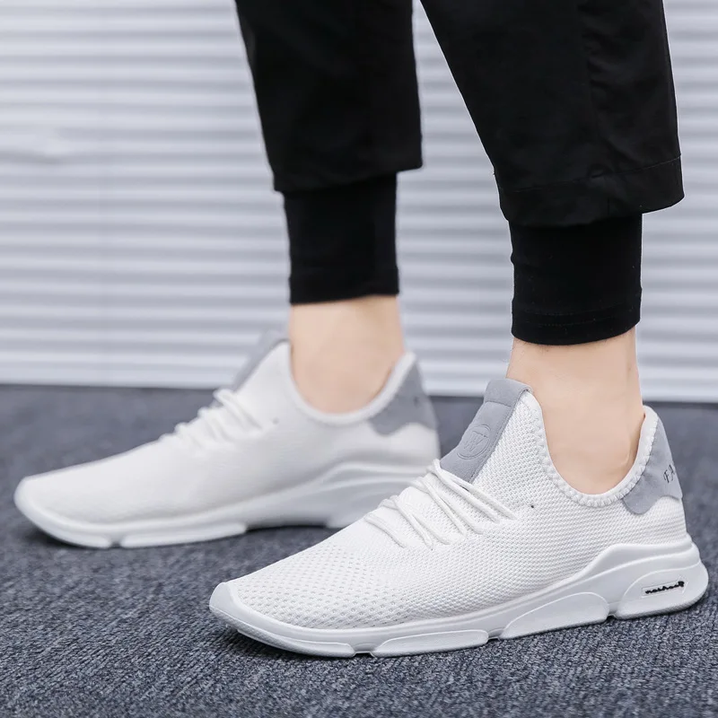 Мужская повседневная обувь Легкие сетчатые кроссовки белые дышащие Flyweather