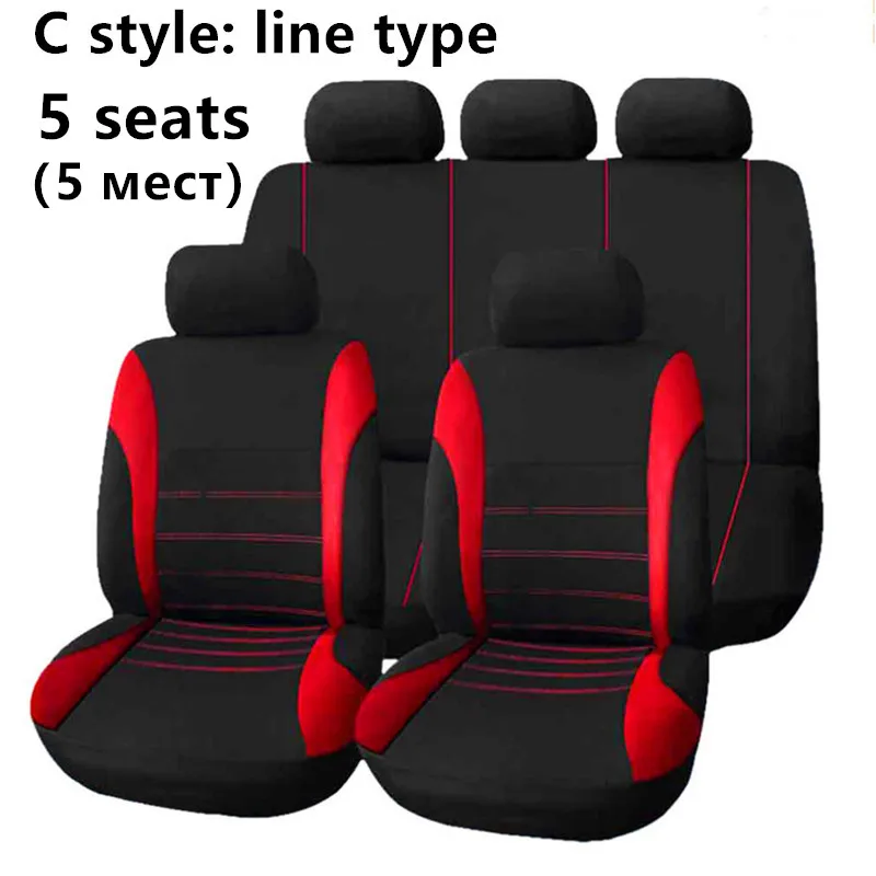 5 seats C Style Универсальные чехлы для сидений автомобилей, тканевые Чехлы для автомобилей, подходят для ford focus 2 peugeot 206 kia rio 3 VAZ 2114 lada - Название цвета: 5 seats C Style