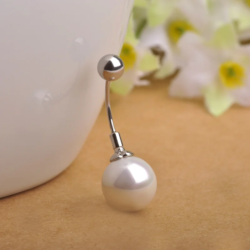Кольцо для пирсинга пупка с пресноводным жемчугом|sexy body jewelry|body jewelrybelly button rings sexy |