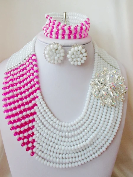НОВЫЙ нигерии свадьбы Белый africanbeads Комплект ювелирных изделий Кристаллические