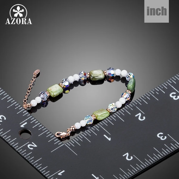 Женские браслеты AZORA модные украшения из розового золота с зеленым кристаллом и