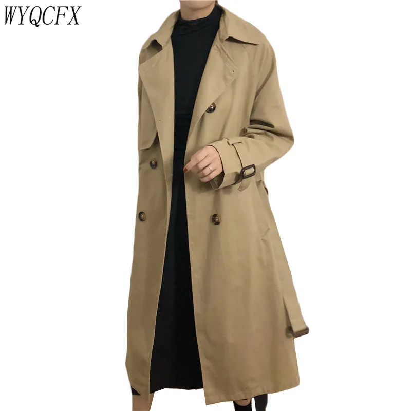 Весенне осенний Тренч Женский Модный корейский с поясом свободный Хаки Цвет