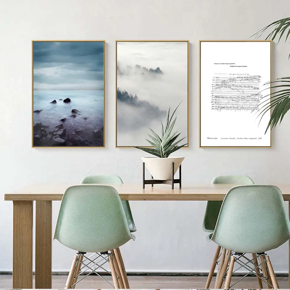 Vinsonloud Home Decoration Poster Prints Wall Art Canvas Painting Nordic Picture Landscape Scenery INS Fog on the mountain | Дом и сад